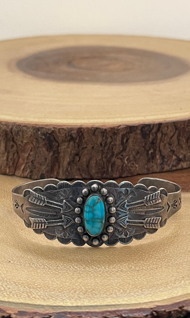 PROTECTIVE ARROWS Navajo Fred Harvey Era Silver & Turquoise Cuff