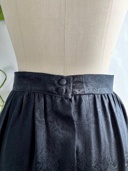GUCCI 70s 80s Silk Black Floral Jacquard Skirt, Medium Large