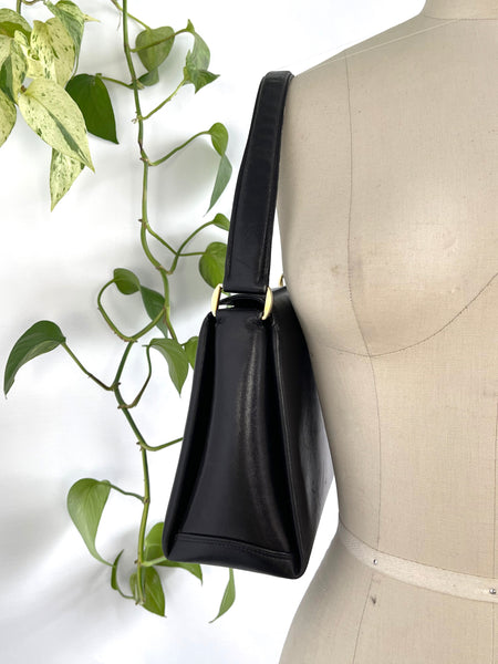 GUCCI 60s Black Leather Italian Kelly Bag