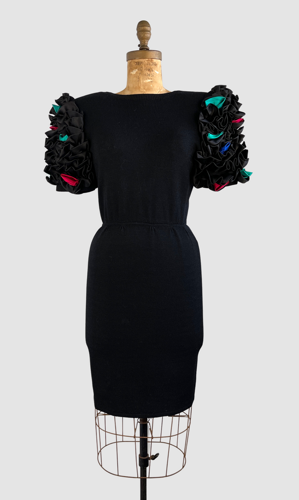 ST. JOHN By Marie Gray Vintage 80s Knit Dress with Puffy Sleeves, Small Medium ST. JOHN By Marie Gray Vintage 80s Knit Dress with Puffy Sleeves, Small Medium