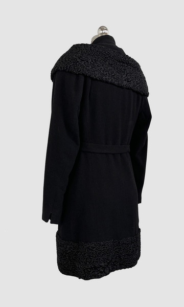 COAT CHECK 30s Black Wool Boucle and Persian Lamb Fur Coat, Small