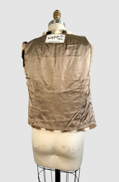 HARLEQUIN ROMANCE 60s Diamond Patchwork Mink Vest, Small