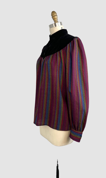 SAINT LAURENT Rive Gauche Vintage 70s Stripe Blouse, Size 38 Small / Medium