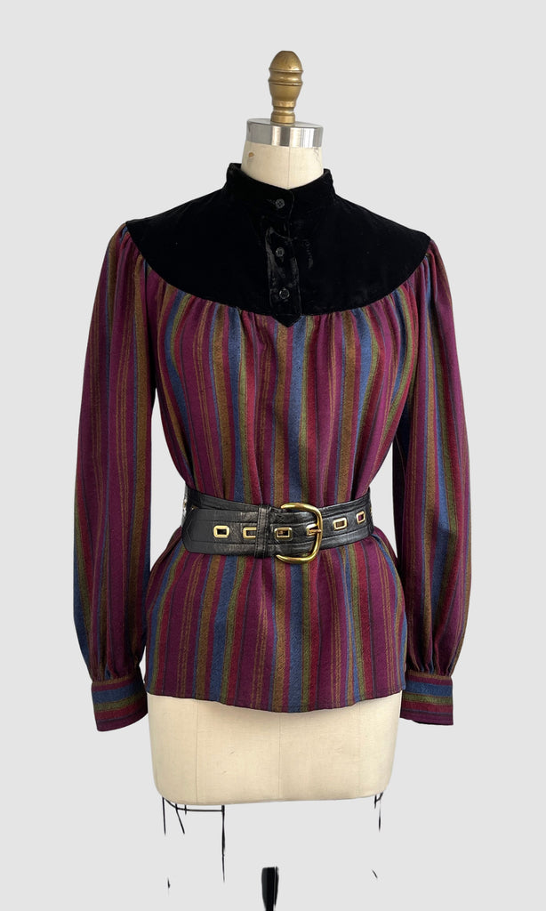 SAINT LAURENT Rive Gauche Vintage 70s Stripe Blouse, Size 38 Small / Medium