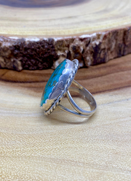 ROUND WE GO Sterling Silver & Turquoise Navajo Ring, Size 13