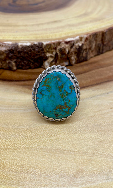 ROUND WE GO Sterling Silver & Turquoise Navajo Ring, Size 13