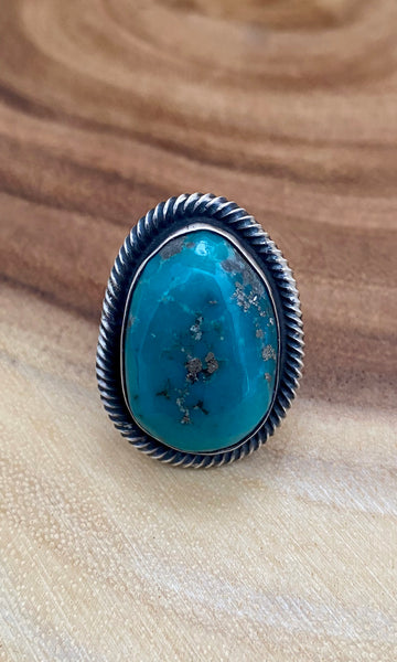 CHIMNEY BUTTE Sterling Silver & Turquoise Navajo Ring, Size 9 1/2
