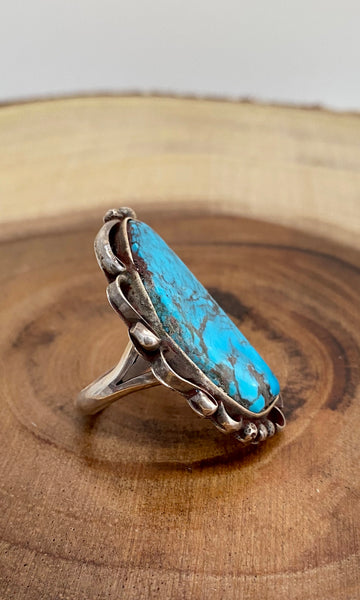BIG BLUE Vintage Turquoise & Sterling Silver Ring | Size 8 1/4