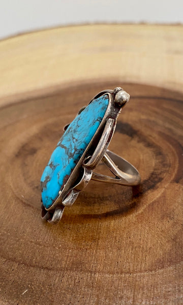 BIG BLUE Vintage Turquoise & Sterling Silver Ring | Size 8 1/4
