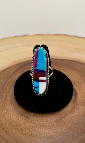RING AROUND Multi Inlay Silver Ring | Size 8