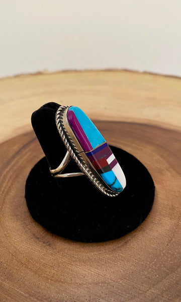 RING AROUND Multi Inlay Silver Ring | Size 8