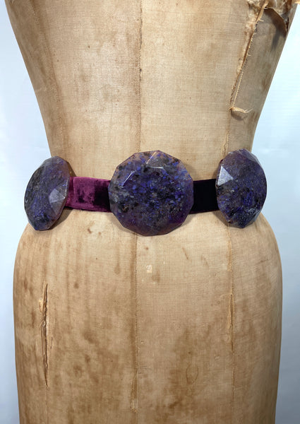 JOHN GALLIANO Beltstones Purple Velvet & Resin Belt, Small Medium