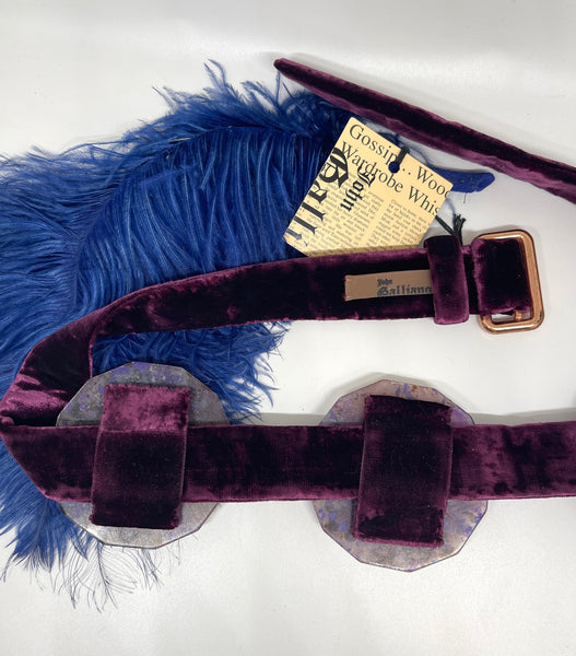 JOHN GALLIANO Beltstones Purple Velvet & Resin Belt, Small Medium
