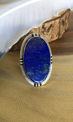 MOODY BLUES Chimney Butte Sterling Silver & Lapis Navajo Ring | Size 8