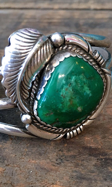 FINE FEATHER 70s Navajo Silver & Green Royston Turquoise Cuff