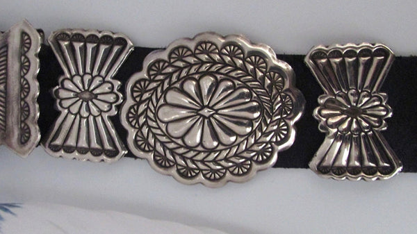 BUTTERFLY CONCHO 70s Navajo Silver and Leather Belt, Waist 35" & Under