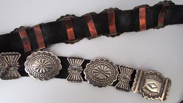 BUTTERFLY CONCHO 70s Navajo Silver and Leather Belt, Waist 35" & Under