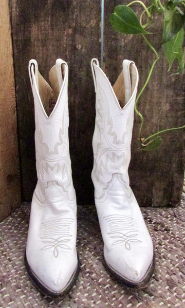 JUSTIN 80s White Leather Cowgirl Western Boots, Size 7 B