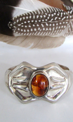 AMBER GLOW 80s Taxco Mexican Silver Cuff TG-228