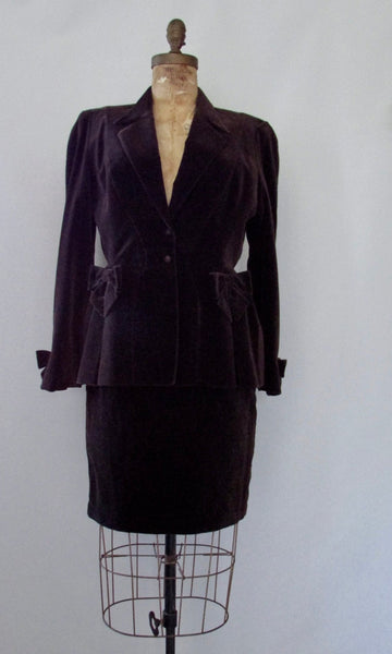 THIERRY MUGLER 80s Brown Velvet Tuxedo Suit, Size Medium