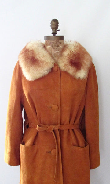 PENNY LANE 60s Suede and Sheepskin Shearling Belted Coat, Medium