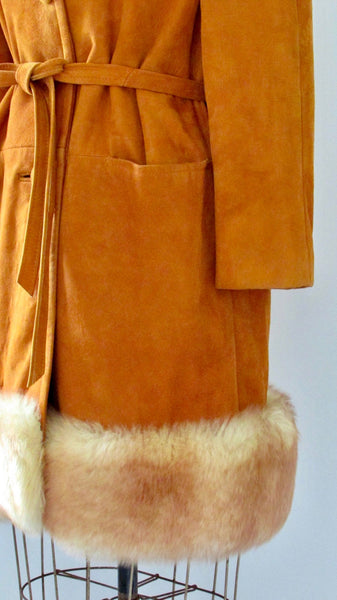 PENNY LANE 60s Suede and Sheepskin Shearling Belted Coat, Medium