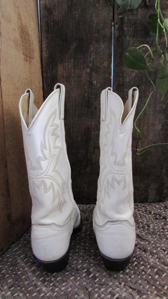 JUSTIN 80s White Leather Cowgirl Western Boots, Size 7 B