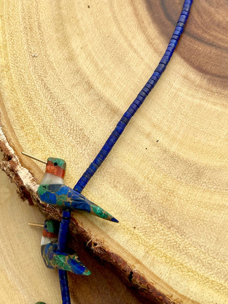 HUMMINGBIRD CHARM Hand Carved Lapis Fetish Necklace