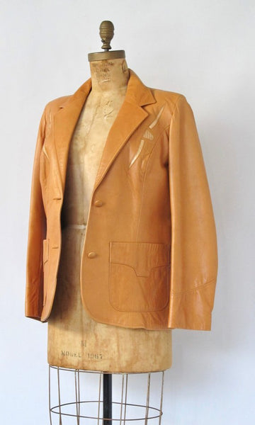 PIONEER WEAR 1990s Cognac Brown Leather Blazer
