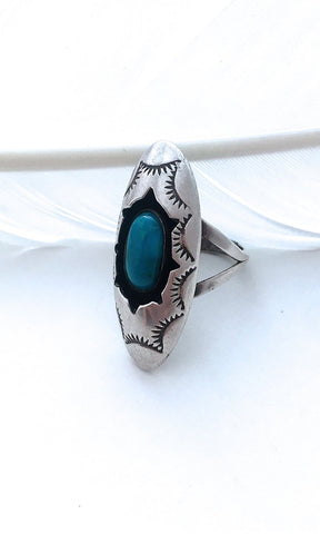 SHADOW BOXING 1970s JW Shadow Box Silver & Turquoise Ring, Size 7 1/4