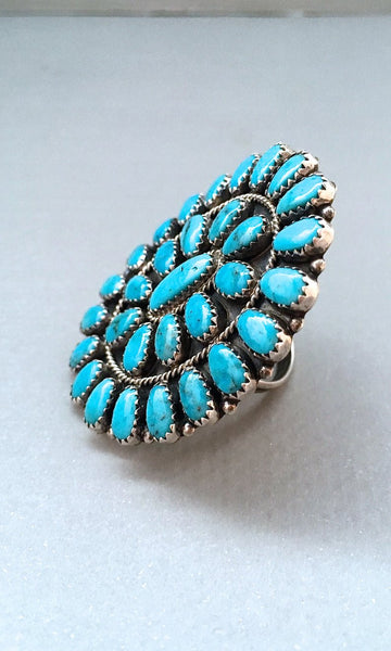 FASHION STATEMENT Large Needle Point Silver & Turquoise Ring by Bobby Becenti, Sz 10
