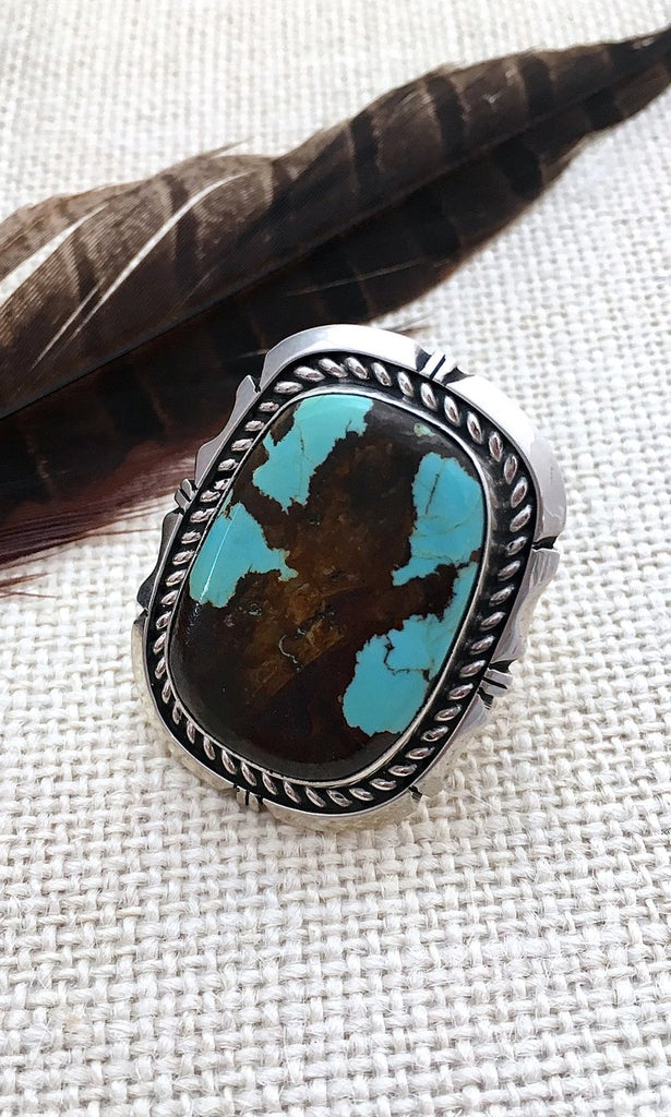 RING It ON Navajo ES Large Statement Sterling Silver and Turquoise Ring, Size 8