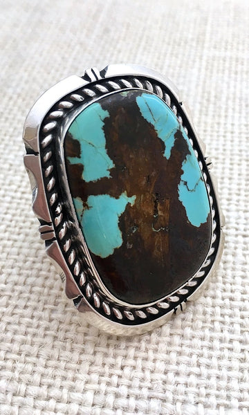 RING It ON Navajo ES Large Statement Sterling Silver and Turquoise Ring, Size 8