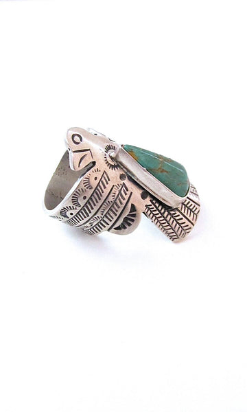 RUSSELL SAM Thunderbird Silver and Turquoise Ring, Sz 8 1/4
