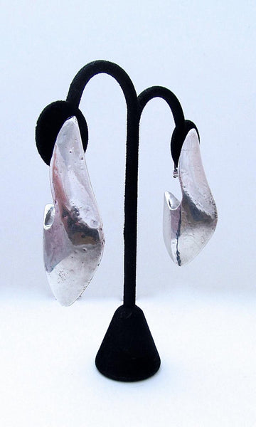 SUPER SIZE ME 1990s Simon Sebbag Sculptural Sterling Silver Clip On Earrings