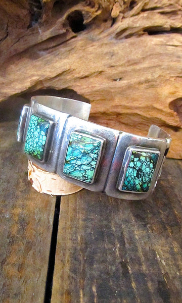 SPIDER WEB 1990s Saville Chunky 94g Sterling & Turquoise Cuff