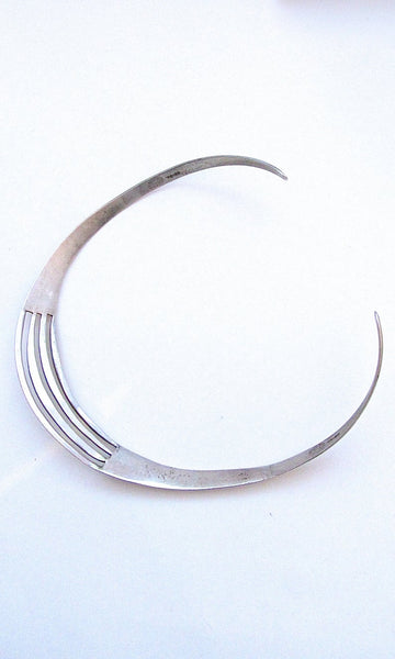 THE MODERNIST 70s Mexican Taxco Rae Silver Necklace, Collar Choker Cuff