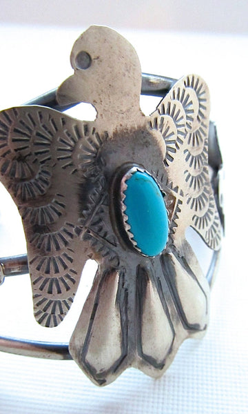 THUNDERBIRD Silver & Turquoise Large Navajo Cuff