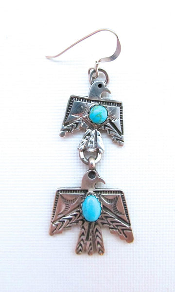 FRED HARVEY Era Style Silver & Turquoise Thunderbird Earrings