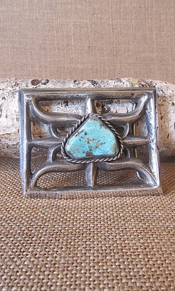 BUCKLE UP Nickel Silver & Turquoise Dyed Howlite Large Belt Buckle