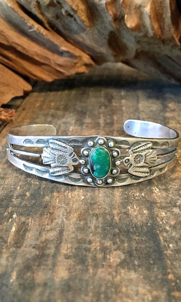 FRED HARVEY ERA 1940s Native American Silver & Turquoise Thunderbird Bracelet
