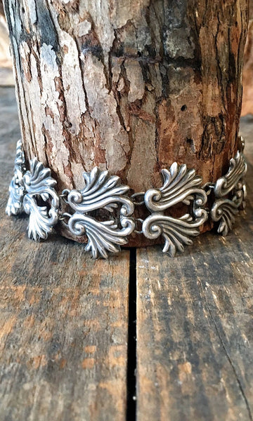 OLD MEXICO 1950s Mexican Sterling Silver Fern Design Link Bracelet