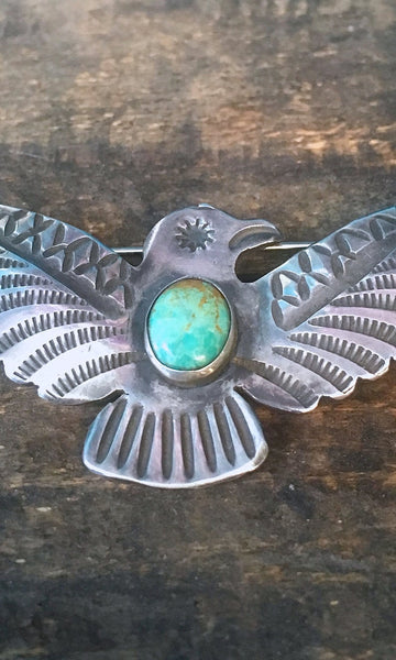 FRED HARVEY ERA 1940s Silver and Turquoise Thunderbird Pin