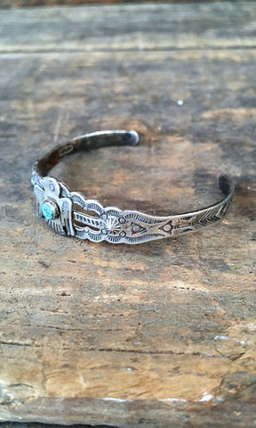 FRED HARVEY ERA 1940s Navajo Style Silver & Turquoise Thunderbird Cuff