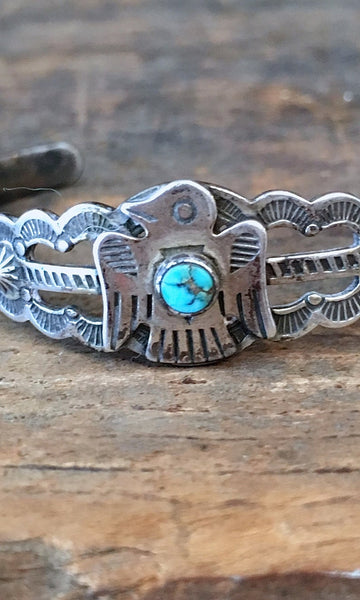 FRED HARVEY ERA 1940s Navajo Style Silver & Turquoise Thunderbird Cuff