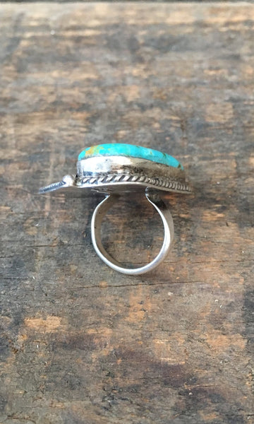 RING IT ON 1950s Silver Feather and Turquoise, Sz 5