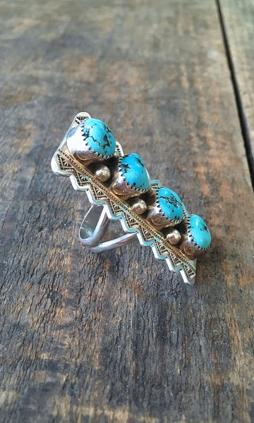 RING IT ON Large Navajo Turquoise and Silver Ring, Sz 7 1/2