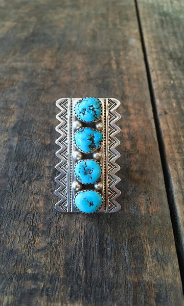 RING IT ON Large Navajo Turquoise and Silver Ring, Sz 7 1/2