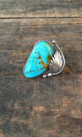 RING IT ON 1950s Silver Feather and Turquoise, Sz 5