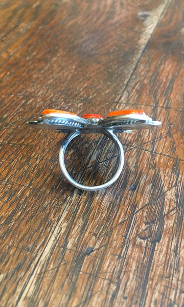 SOCIAL BUTTERFLY Tyler Brown Spiny Oyster & Silver Ring, Sz 9 1/4
